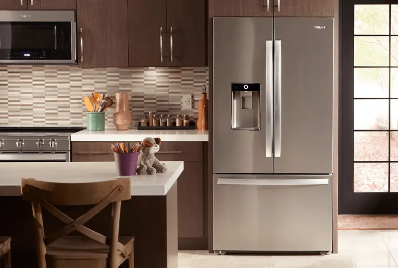 Whirlpool French door refrigerator in a modern kitchen